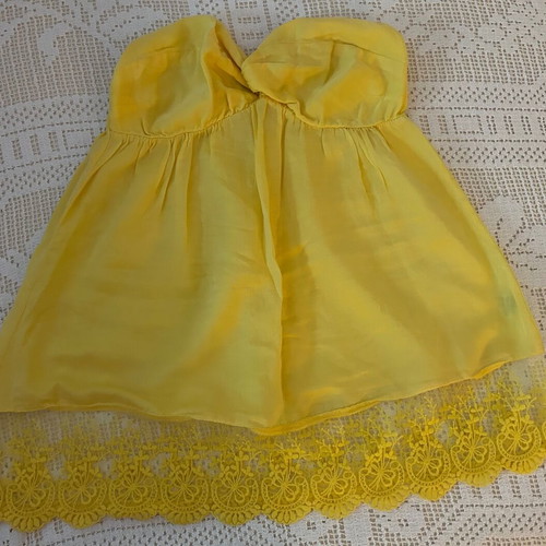 Imperial Yellow Strapless Women's Blouse S Made in Italy Silk Cotton