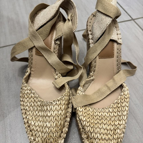 Zara platform sandals with ankle ties, beige, size 38