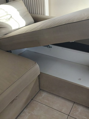 Corner sofa bed used, sand color with storage 230x150 cm
