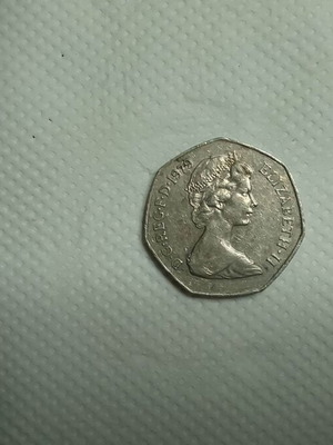Coin 50 pence England 1970 used in good condition