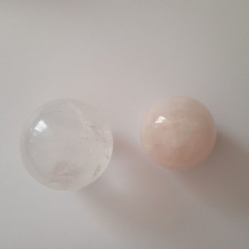 Crystal and Rose Quartz Spheres like new