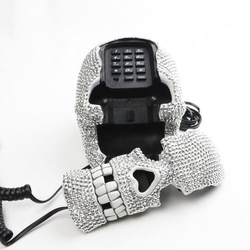 Wired Skull Telephone New with Blue Led Lights