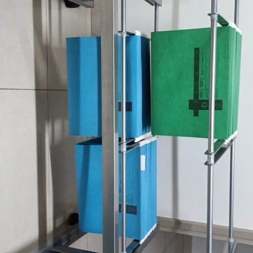 Rolling filing stand like new, aluminum with folders included