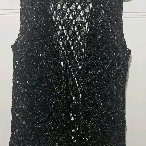 Handmade knitted vest like new, black with silver shimmer