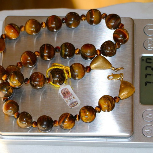 Gold Tiger Eye Necklace 14K 585 New with Safety Clasp