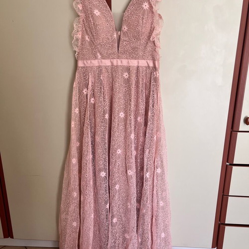 Long dress with lace pink like new, size L