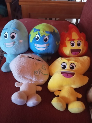 Plush toy set like new with earth, water, fire, air, and lightning
