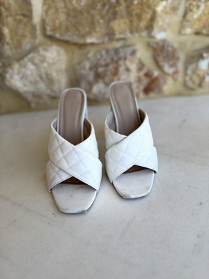 White Quilted Mules used, 11cm heels, size 40