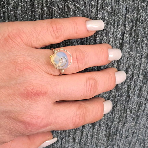Opalite Ring with Silver Wire Handmade, Like New