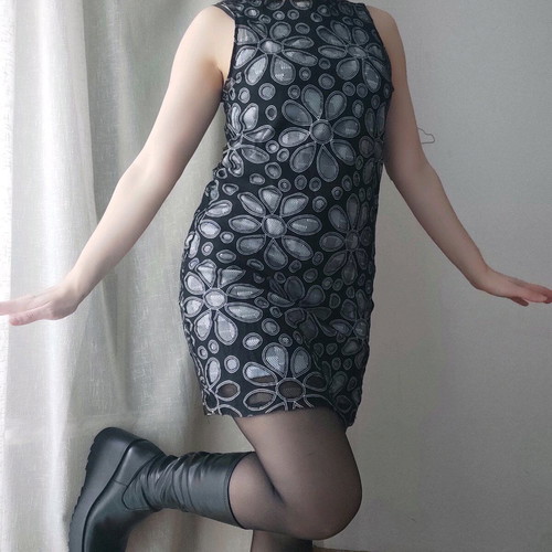 Promod Flower Power Space Age Mod Mini Dress like new, black and grey