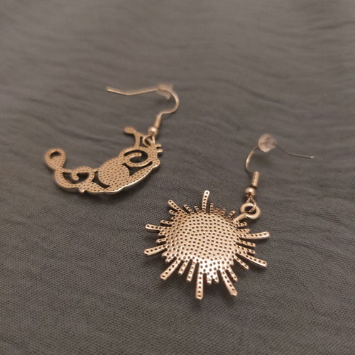 Asymmetric Sun and Moon Earrings like new, boho celestial style