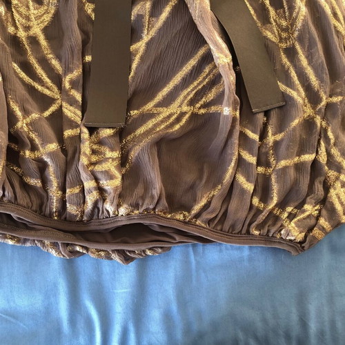Pinko blouse like new, brown with gold, one shoulder, size L