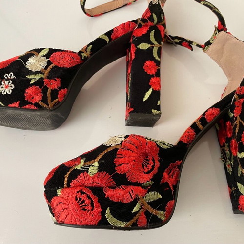 Public Desire embroidered platform ankle strap shoes like new, size 41