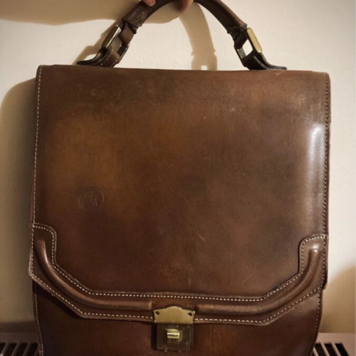 Gregory leather briefcase used, 00's vintage, brown and gold