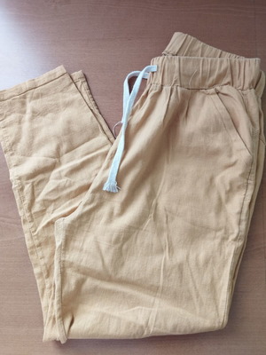 Fabric pants like linen used, size M/L, yellow