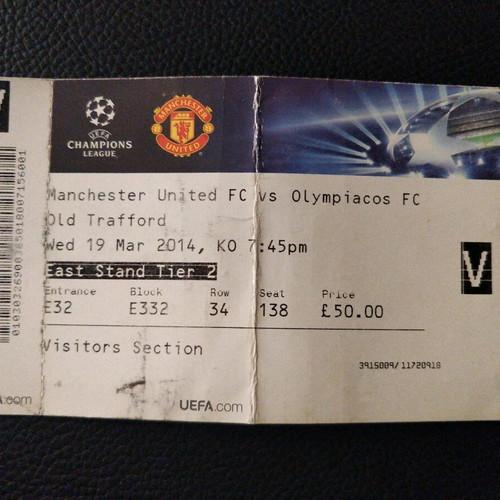 Manchester United - Olympiacos 2014 Old Trafford ticket used