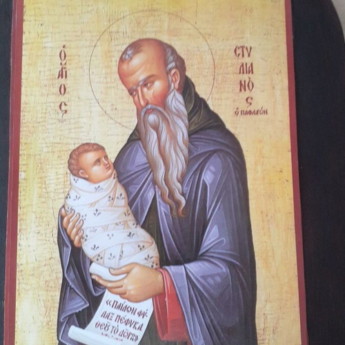 Wooden Icon of St. Stylianos new, decoupage technique