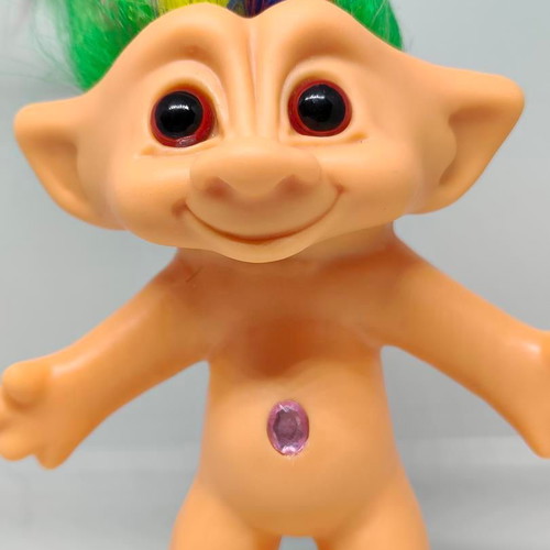 Collectible Efxoulis Troll Doll with Multicolored Hair and Pink Gem like new