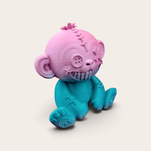 3D printed zombie teddy bear figure, two-tone gradient
