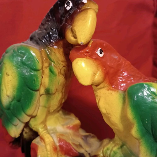 Decorative parrots used, vintage antique with vibrant colors
