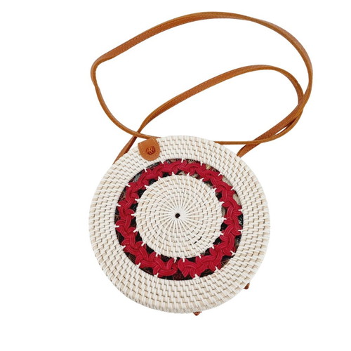 Rattan shoulder bag beige with red new