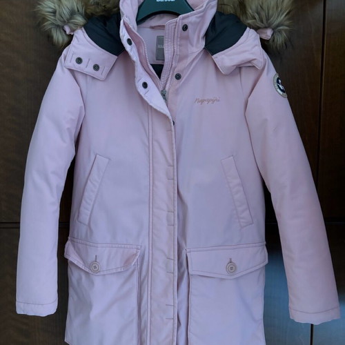 Napapijri pink jacket like new, very warm with removable fur hood