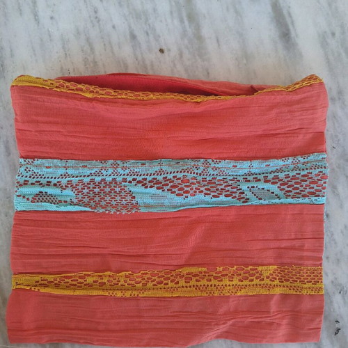 Handmade orange toiletry bag with lace, new