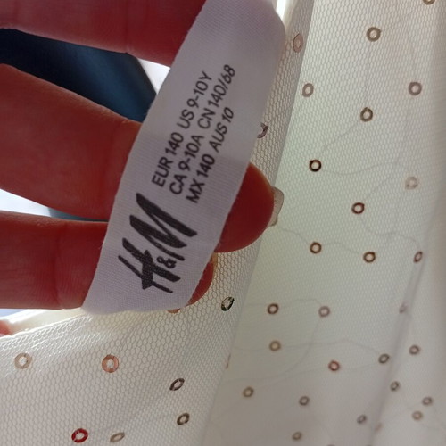 H&M girls' dress like new, white and gold, size 140-146 cm