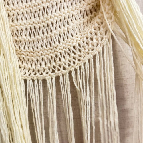 Handmade bolero vest knitted with long fringes, beige, new