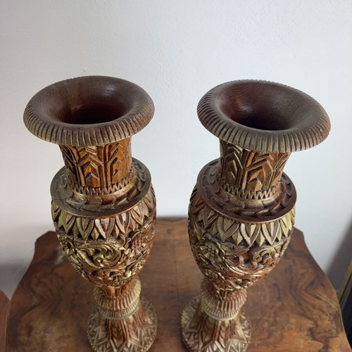 Wooden vases with gold platinum used, set of 2, 53 cm height