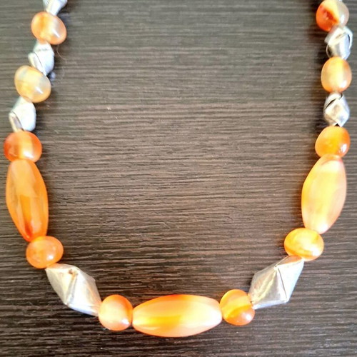 Vintage 80s-90s 925/926 Silver Necklace with Natural Agate and Carnelian, Handmade