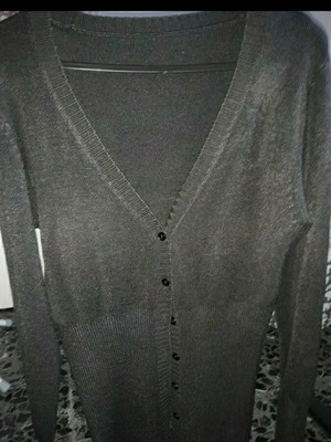 Black elastic thin cardigan with 2 types of knit like new