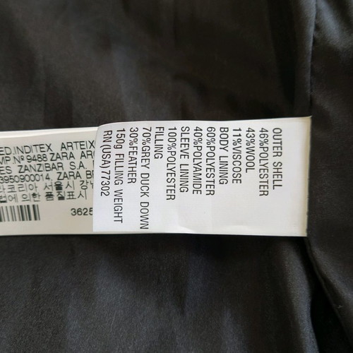 Grey down jacket Zara used, with belt and zipper details