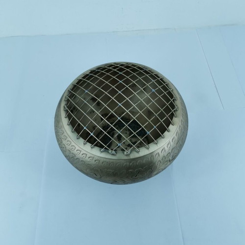 Brass flower vase used, carved with grid, 1960s vintage