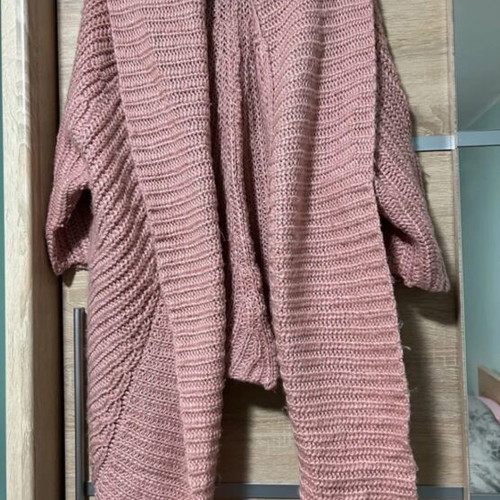Pink Woman knitted cardigan used, asymmetrical pink, size S