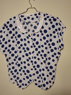 Polka Dot Shirt white with blue asymmetrical dots, like new, size L
