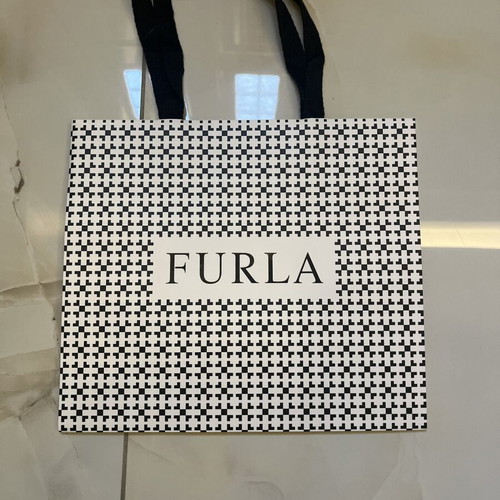 Furla paper bag with black and white geometric design, new