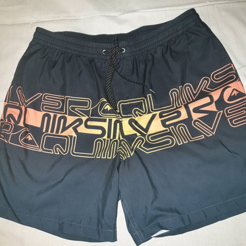 Quiksilver men's swim shorts new, size XL, black with orange-yellow print