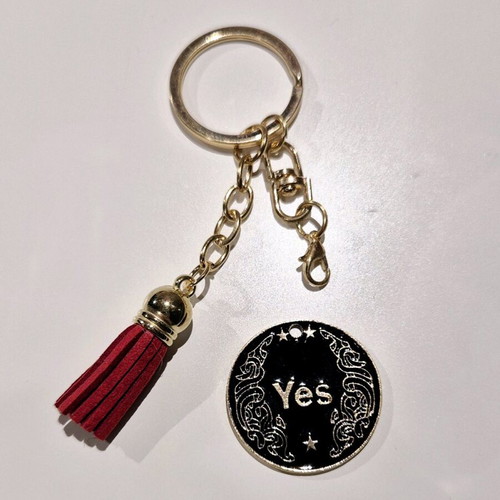 Keychain for Indecisive with Yes/No Coin and Red Tassel new
