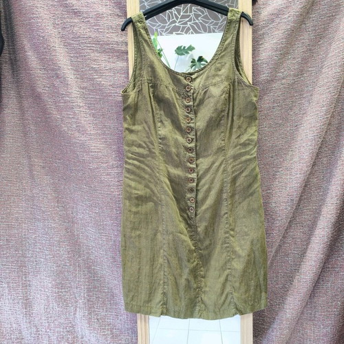 Belle Femme 100% linen dress used, size L, olive/khaki