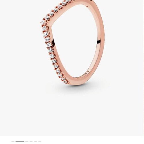 Pandora ring with pink 14K gold plating, used, missing 2 Swarovski