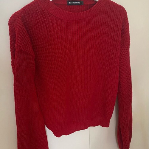 Missy Empire Red Balloon Sleeve Knit Jumper UK Size 8 Like New