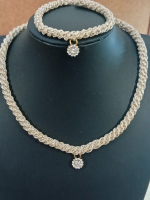 Handmade beige and gold bracelet necklace set new