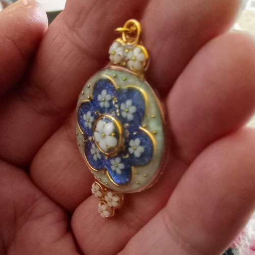 Handmade spring necklace new with blue, white and gold colors