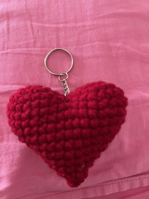 Heart-shaped keychain handmade, red, new