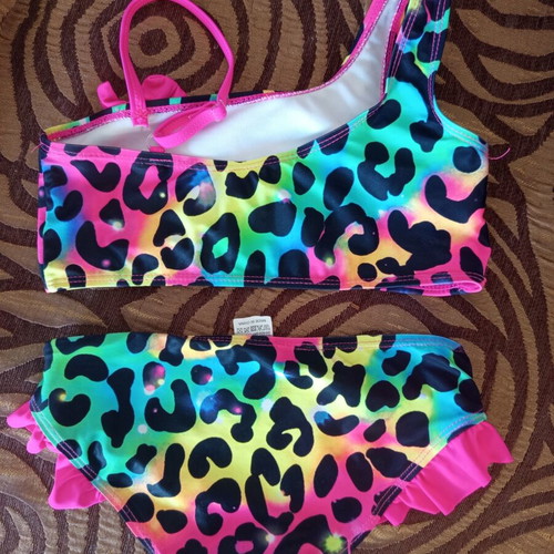 Girls' animal print swimsuit, size 6-7 years, multicolor