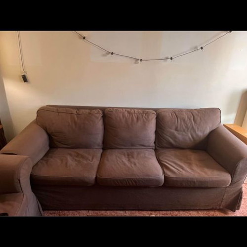 EKTORP IKEA sofas used, brown with beige covers, set of 2