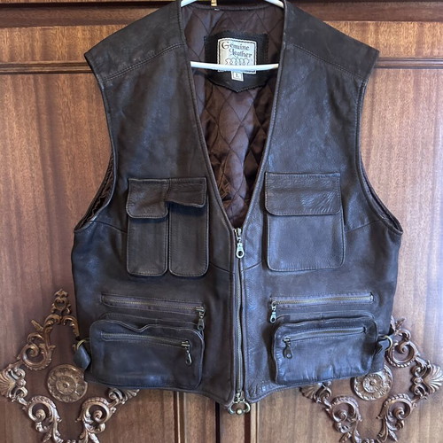 Genuine leather vest, brown, size 4XL
