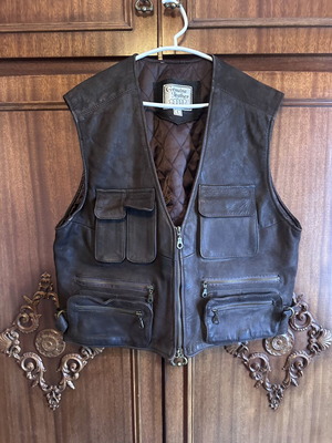 Genuine leather vest, brown, size 4XL