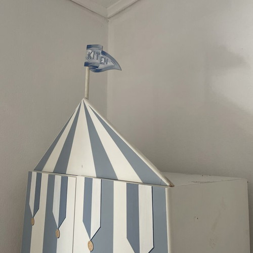 Children's wardrobe used, hand-painted solid wood, 80x45x170 cm